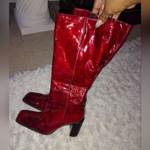 Red Patent Leather Knee-High Boots